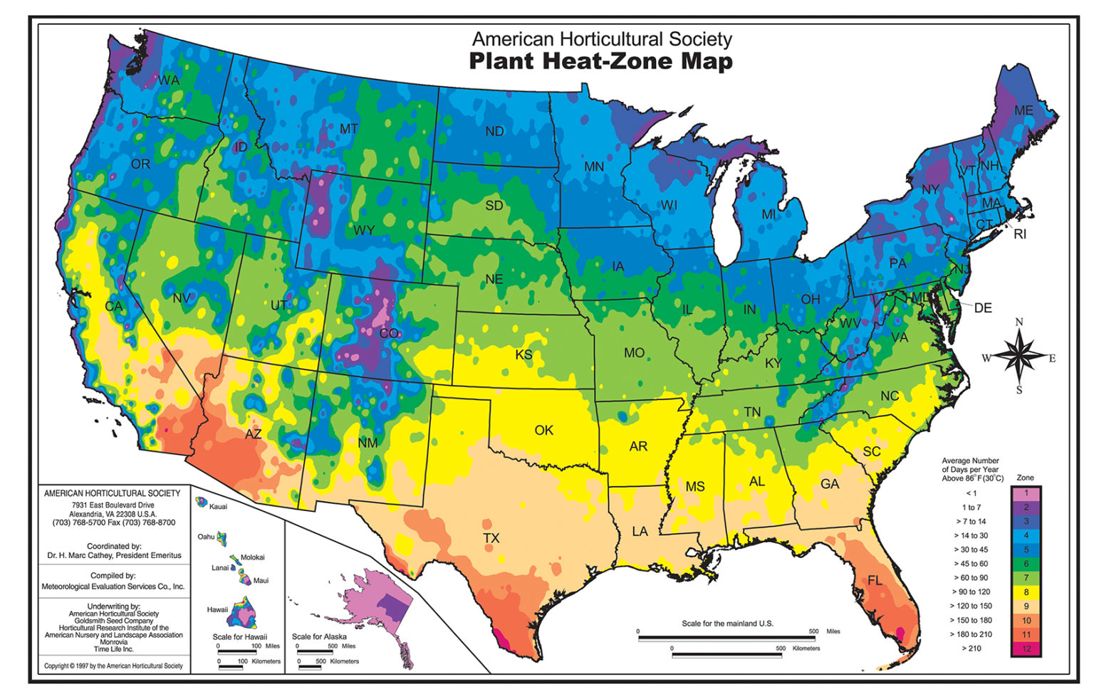 Heat Zone Map developed American Horticultural Society