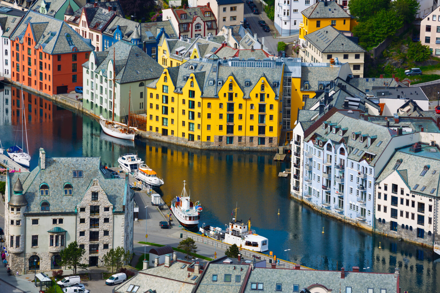 Ålesund, Norway, is a coastal city renowned for its stunning Art Nouveau architecture and picturesque location.