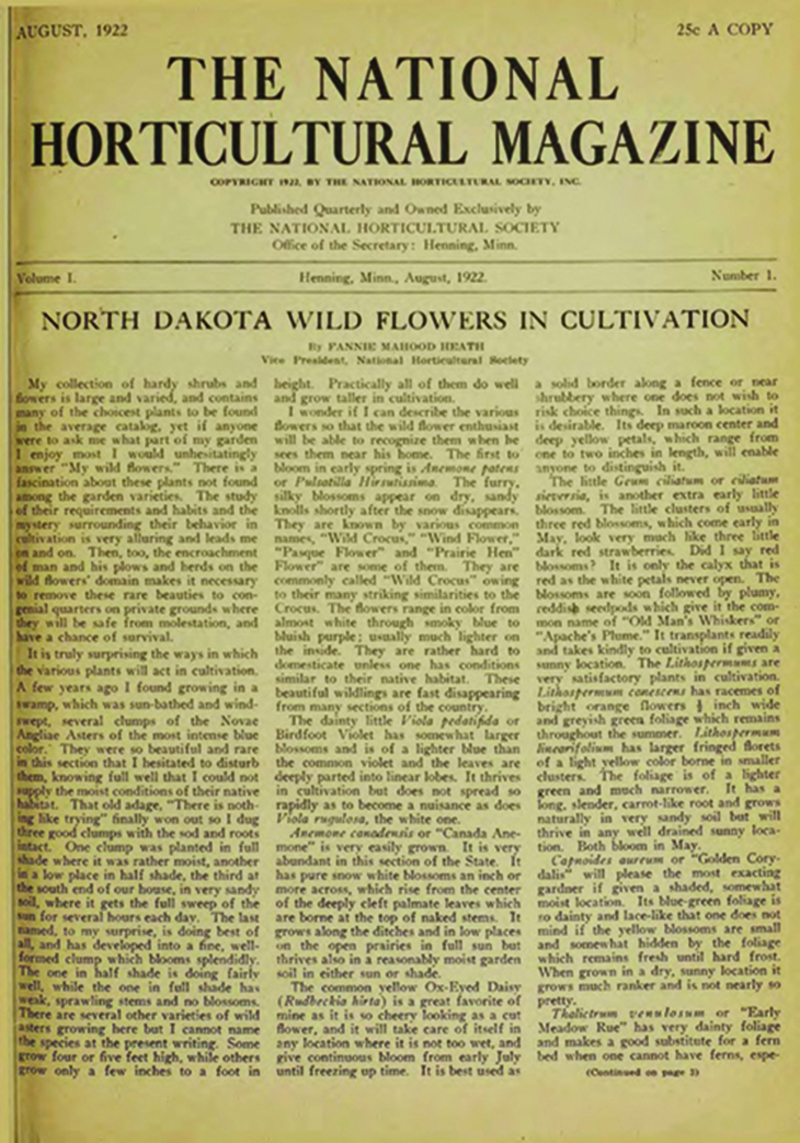 Cover of the August 1922 issue of The National Horticultural Magazine Cover