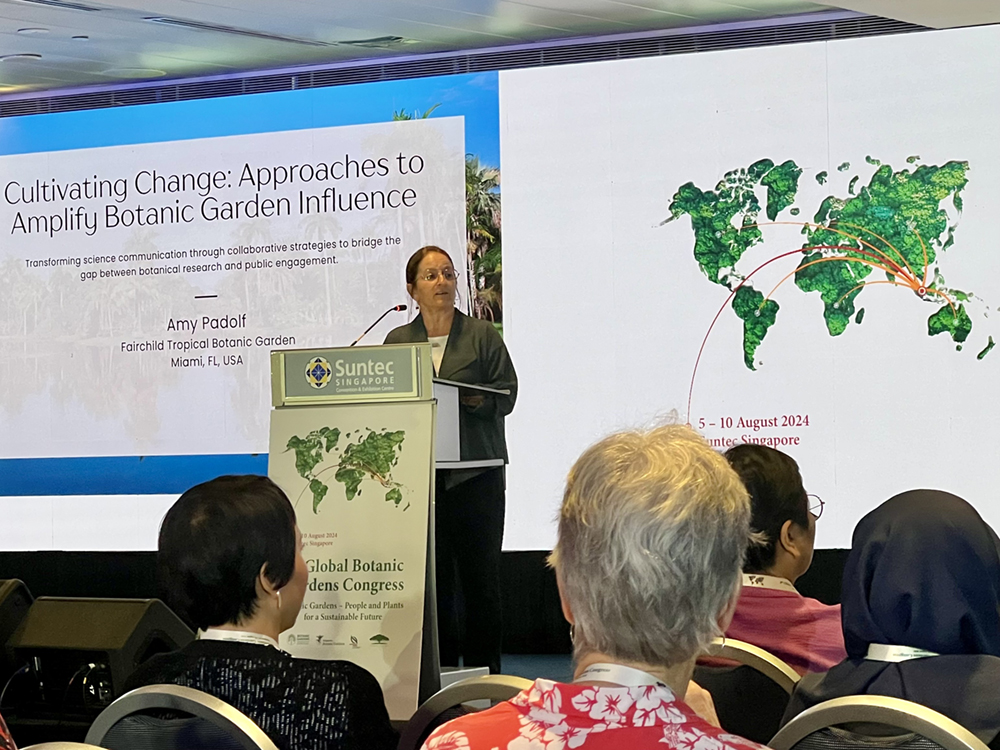 Amy Padolf, winner of the 2025 Jane L. Taylor Award, part of the American Horticultural Society's Great American Gardeners Awards, giving a lecture.